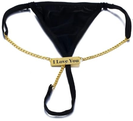 HEPBAK Custom Name Thong for Women, Customized Panties, Lace Custom Chain Thong, Personalized Sexy Thong G-String Underwear, Solid Black, One size