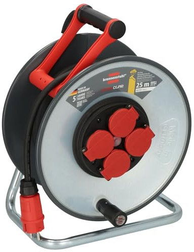 Brennenstuhl Professional SteelCore Carrete SC 2200 IP44, 25m H07RN-F 3G2,5, cuerpo de tambor de chapa de acero, uso en obra y exterior permanente, fabricado en Alemania