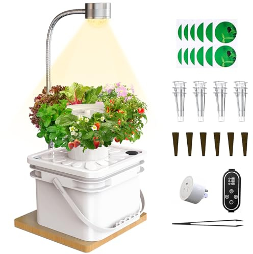 Kit de sistema de cultivo hidropónico, gran capacidad de 8 litros, 6 cápsulas de jardín inteligente de hierbas con luz LED de crecimiento ajustable en altura, control por aplicación y WiFi, bomba de