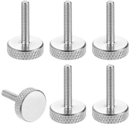 sourcing map Lot de 6 vis moletées M4 x 20 mm, vis moletées à tête plate en acier inoxydable 304, boulons à tête moletée métrique, boutons de serrage, 16 mm de diamètre