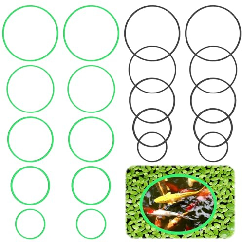 TIESOME 20 unidades de 5 tamaños flotantes anillos para plantas, negro y verde, anillo de alimento flotante para peces, comedero para acuarios, para sostener o separar plantas flotantes, plantas de