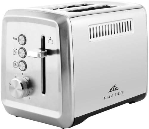 ETA Toaster Carter I 850 W I für 2 Scheiben I mit 7 Bräunungsstufen I Auftaufunktion I Nachwärmen I STOP-Taste I Krümelschublade