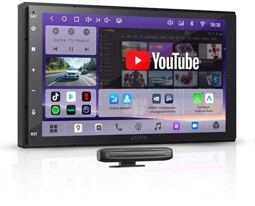 ATOTOZONE Autoradio 2 Din Android, 7 QLED Schermo Touch 4G+64G Sistemi multimediali, Wireless CarPlay e Android Auto, 4G LTE, WiFi/BT/USB, Hi‑Fi DSP w/ 4V Pre‑Outs, Chat IA & Tracciamento GPS,FM/RDS
