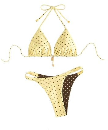 SOLY HUX Women's Polka Dots Bikini Set Halter Triangle String Thong Reversible Summer Beach Two Piece Swimsuit Multicolor Small