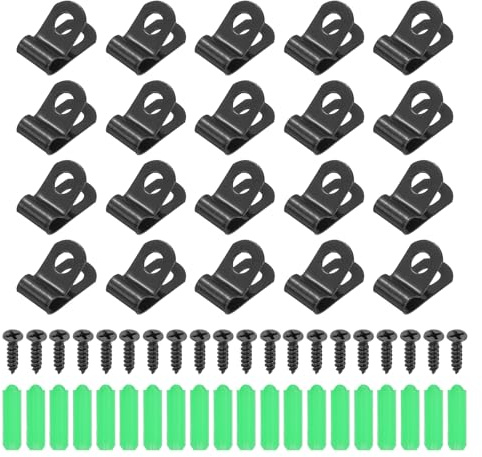 QUARKZMAN 20Pcs Morsetti Per Filo Recinzione 4mm(3/16), Clip Di Montaggio Per Recinzione Agricola Tipo R Con Viti E Tubi Di Espansione Per Fissare Fili Saldati A Recinzioni In Vinile