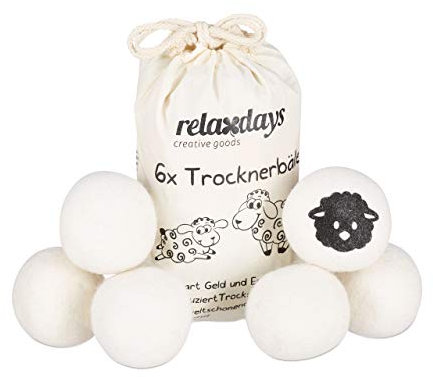 Relaxdays Boules de séchage XXL, 6 balles sèche-Linge, en Laine de Mouton, écologique, Set Pratique, Ø 7 cm, Blanc