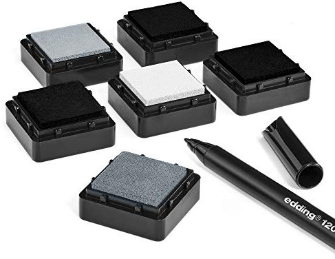 KATINGA Stempelkissen (6er Set) mit Stift für Fingerabdrücke, zum Basteln und zum kreativen Gestalten (6er SCHWARZ/WEISS)