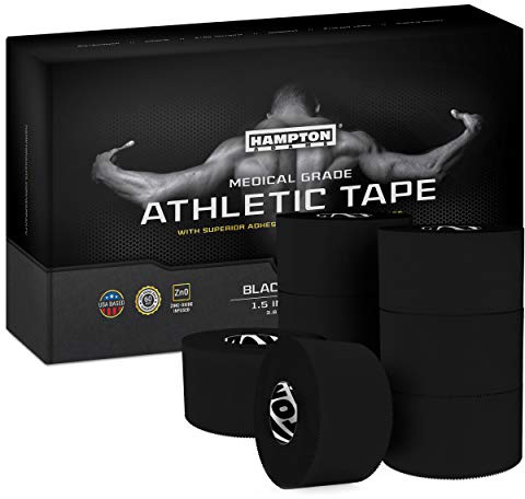 Hampton Adams | As Seen on Shark Tank | Original Sports Medical Athletic Tape (8-Pack) | 45ft Rolls | No Sticky Residue Easy Tear | for Athletes Trainers First Aid Injury Wrap | Ankles Wrist (Black)
