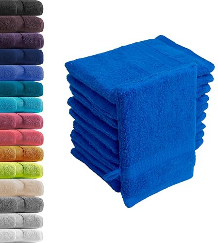 10er Set Waschhandschuhe Waschlappen Royalblau 16x21 cm | 100% Baumwolle Frottier | Oeko-TEX® Standard 100 | Premium Qualität 500 g/m²