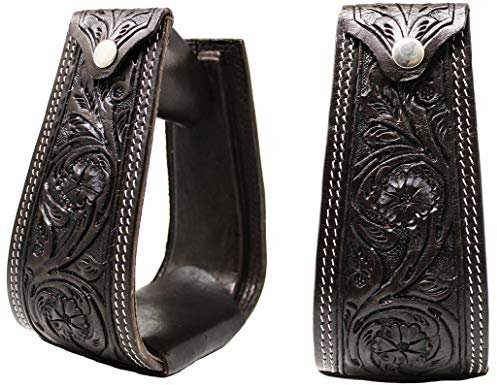 Professional Equine Steigbügel für Pferdesattel, Western-Tack, Blumenmuster, handgearbeitet mit Lederbezug 51173BR
