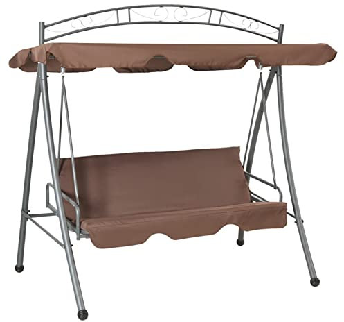 MOONAIRY Hollywoodschaukel mit Bettfunktion und Dach, Gartenschaukel, Garten Schaukel, Schaukelgestell, Schaukel Garten, Schaukelgerüst, Kaffeebraun