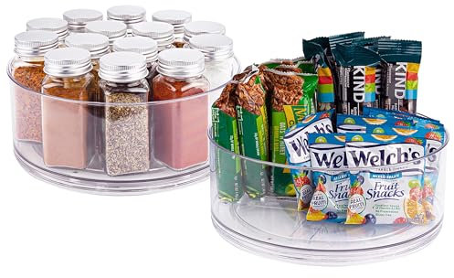 Oizeir Lazy Susan Turntable - Clear Acrylic, Rotates 360 Degrees. Easily Organize Your Fridge, Cabinet or Counter. Great Carousel Storage for Food, Spices, Cosmetics. (2-Pack)