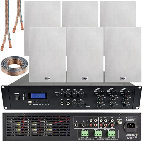 1650W Multi Zone Bluetooth Sound System & 6x 140W Ultra Slim In Wall Speakers | 6 Zone Multi Channel Matrix Amplifier Kit | Powerful Loud Amp Wireless Music Streaming | Bar Restaurant Home Audio