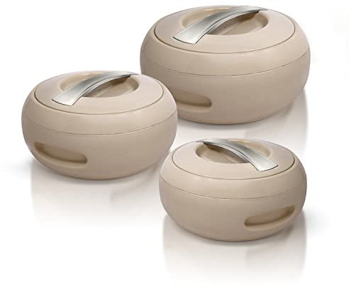 Jaypee Insulated Casserole Dishes | Serving Dishes With Lid | Stainless Steel Inner | Keep Food Warm | Thermal Food Container | Hot Pot | Set of 3-2L, 3L, 5L -By Nyra (Beige)