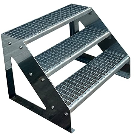 Kaminbau Mierzwa Premium trappa fristående, 3 steg (bredd 1 000 mm) (höjd 57 cm), väderbeständigt rutnät, trädgårdstrappa