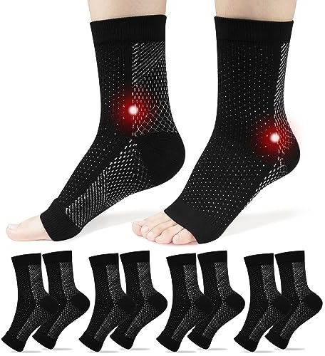 ACWOO Supporto per Caviglia, 4 Paia Calze a Compressione Calzini Fascite Plantare, Traspirante Cavigliera Tutore Sportiva per Dstorsionie, Fornisce Il Supporto e La Facilità Dolori, da Uomo/Donna