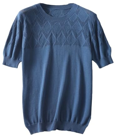 UIOKLMJH T-Shirt À Manches Courtes Et Col Rond pour Femme Pull Décontracté Ajouré Tricoté Été Blue XL