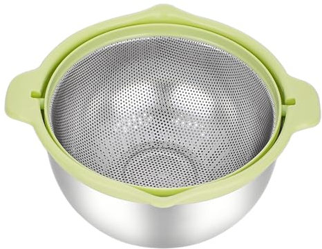 Folpus 2X Set Scolapasta e Scodella Scolapasta per Lavare Il Riso Scolapasta in Metallo con Foro da 1,5 mm Contenitore per Scolapasta da Cucina per Pasta di, Verde