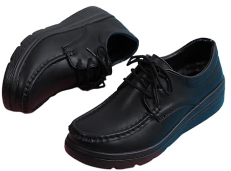 Women's Healthcare Nursing Shoes, Women Slip Resistant Lace up Comfortable Leather Work Nursing Shoes, Slip Resistant Lace up Work Restaurant Shoes, Ideal for Nurse Healthcare Crews(Black,7 UK)