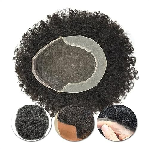 Peluca que cubre la calvicie para hombres Afro Curly Hair Toupee for hombres Swiss Lace PU Skin Base Unidad de sistema de cabello rizado 4-25 mm Rizado Natural Black Indian Human Hair Men's Toupee Pel