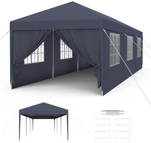 Froadp 3x9 m Garten Pavillons mit 8 Seitenwände Partyzelt Stahlkonstruktion Festzelt Wasserdicht Gartenpavillon Markisen Sonnenschutz Bierzelt für Garten Markt Hochzeit, Anthrazit
