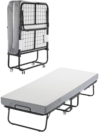 VEVOR Cama Plegable de 790 x 1900 x 396 mm con Colchón de 125 mm, Cama Plegable Individual con Estructura de Metal y Colchón de Espuma Viscoelástica, Cama Plegable de Carga de 136,1 kg, Blanco