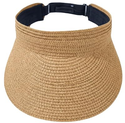 VASANA Sombreros de visera para mujer, plegable, de paja, de ala ancha, para verano, playa, enrollable, plegable, para cola de caballo (negro), marrón (Café), M
