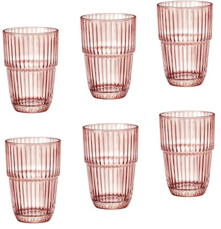 Bormioli Rocco Barshine 12.88 oz. Long Drink Stackable Tempered Drinking Glasses, Set of 6, Peach