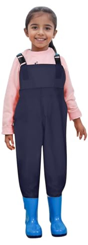 Waterproof Dungarees for Kids Waders Fishing Mud Trousers with Boots, Rain Pants Girls Boys PVC Chest Waders Toddler with Adjustable Suspenders, Childrens Rainwear for Outdoor Play 2-15 Years