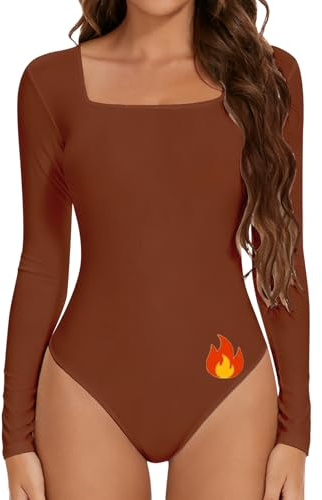 Joyshaper Body de Cuello Cuadrado para Mujer, Manga Larga, Bodysuit Térmico Elegante, Camisas, Blusas, Ajuste Slim, Mono, Combinaison, XXL