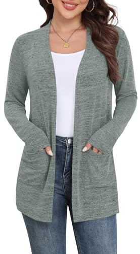 Yincro Womens Lightweight Cardigan Long Sleeve Open Front Casual Sweater Cardigans with Pockets (Gray Green, M)