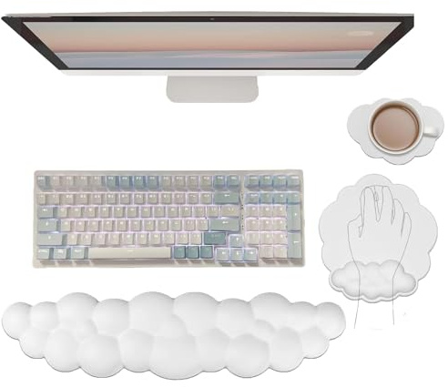 ZenithBurst Fishing Wings Wrist Support, 43 x 10 cm Wrist Rest Keyboard Ergonomic Memory Foam Wrist Rest for Computer Keyboard and Mouse Set (White)