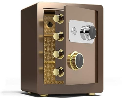 Caja fuerte de acero inoxidable ignífugo, armario de almacenamiento antirrobo para el hogar y la oficina, resistente a taladros, 45 x 38 x 32 cm, perfecto para hoteles y seguridad personal (marrón)