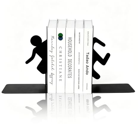 Bokhållare, bokstöd, metallbokstöd – kreativ löpare, figur, bokställ, robust och stabilt bokstöd för skrivbord, bokhylla och kontor, svart (15,6 x 10,4 x 8 cm