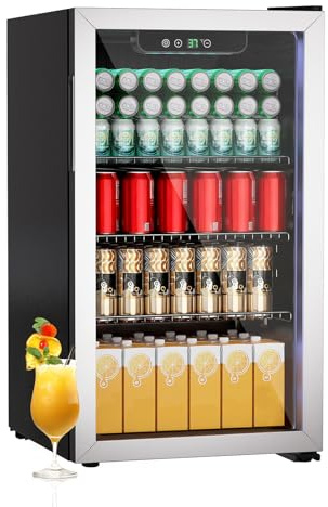 DollarDash Mini refrigerador de 80L, refrigerador independiente para bebidas con capacidad para 115 latas puerta de transparante para, refrigerador pequeño con estantes ajustables (plateado)