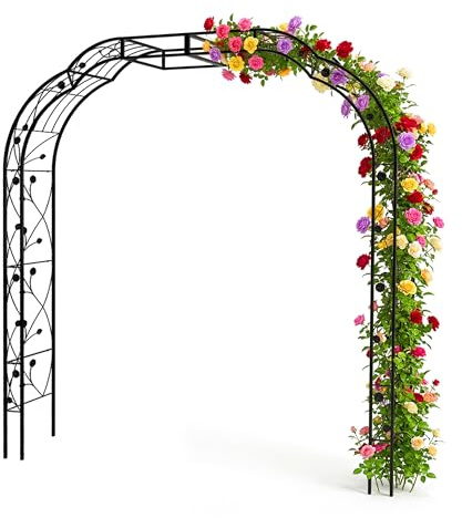 Relaxdays Blombåge, metall, HxLxP, 250 x 228 x 39 cm, trädgårdsgrind, robust stöd för klätterväxter, svart