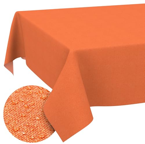 ANRO Nappe enduite Orange Aspect Lin 180x140 cm intérieur/extérieur | lavable à 30 °C – idéale pour jardin, terrasse et salle à manger – linge de table en tissu enduit