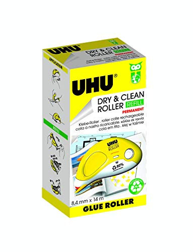 UHU Kleberoller Dry&Clean Permanent, Klebt schnell, sauber und dauerhaft, 14 m x 8,4 mm
