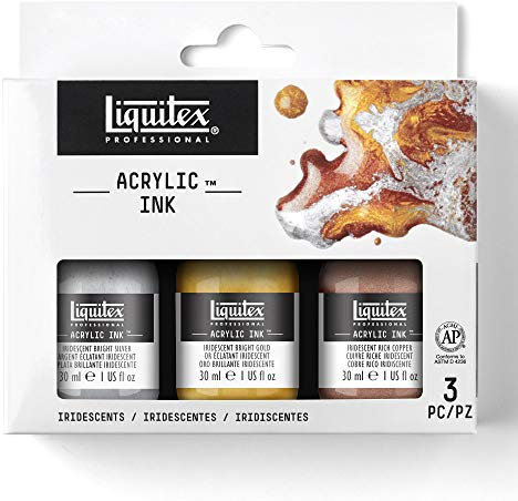 Liquitex 3699237 flüssige Professional Acrylfarben - Ink Set, hochpigmentierte Airbrushfarbe, 3 Farben a 30ml - irisierend Farben
