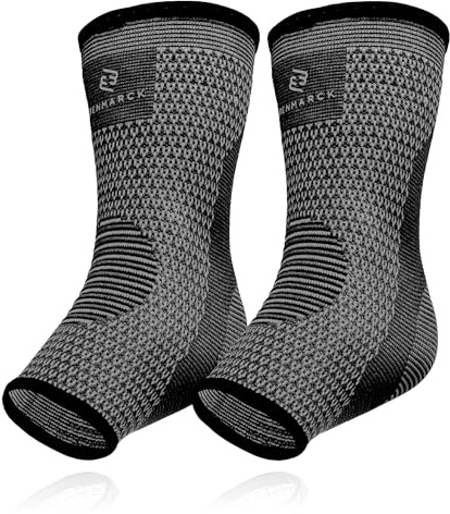 Benmarck Achilles Tendon Support Brace, Plantar Fasciitis Sock, Ankle Compression Sleeve For Running, Tendonitis and Flat Feet Relief (Gray Black, Unisize)