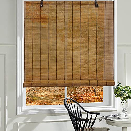 LANTIME Wood Window Roller Shades, Interior Bamboo Light Filtering Roller Blinds Shades for Home, Easy Installation, Pattern 6