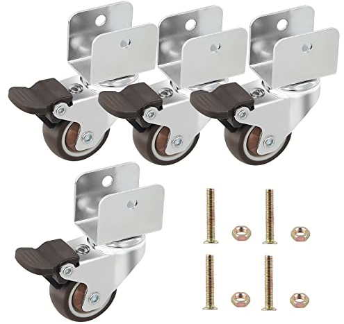 DBREAKS 4Pcs Ruedas de Silencio Ø38MM para Muebles en Forma de U, Apertura de Placa 25MM, Giratoria con Freno, , de Goma con Tornillos, Carga 80KG Total