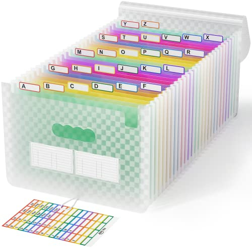 ABC life A4 Rangement Papier Administratif Trieur 26Compartiments, Dossier D'extension A4,Document avec Motif de Grille, Portable Valisette Trieur Accordeon,pour le Bureau et L'école (Vert)