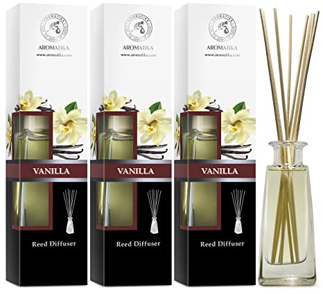 Diffusore Profumato Vaniglia 3x100ml con 10 Bastoncini di Bambù - Fragranza Intensa - Aromatizzatore d'Aria per Interni - Aroma Diffuser - Aromaterapia