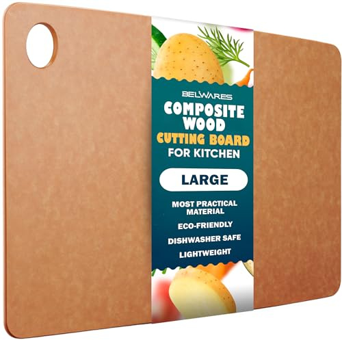 Dishwasher Safe Cutting Board for Kitchen - Large Composite Wood Chopping Board, Thin & Lightweight, Heat Resistant, BPA-Free and Eco-Friendly Cutting Board for Meal Prep, 14.5 x 11.25 Inch (Natural)