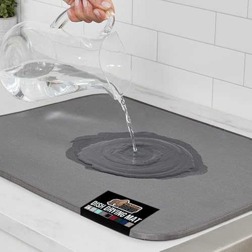 GORILLA GRIP Ultra Absorbent Microfiber Kitchen Dish Drying Mat, Gray