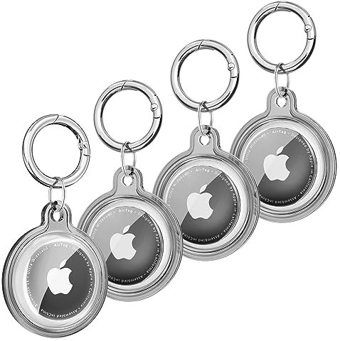VANCLE 4er Pack Apple AirTag Hülle, Transparente Silikon AirTags Schutzhülle, Vollständig Kratzfester und Verlust Sicherer Tragbar Keyring Abdeckung, Schwarz x 4