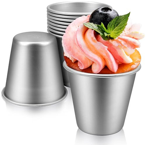 Homgaty 10 Pcs Pudding Dariole Moulds, Nonstick Muffin Tin Pudding Basins Mould Aluminium Chocolate Fondant Moulds for Desserts Baking, 220ML