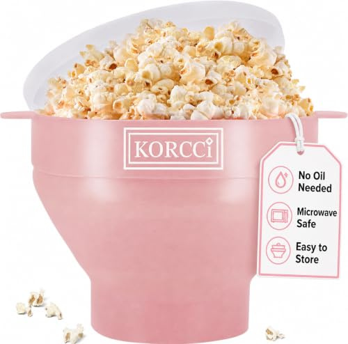 The Original Korcci Microwaveable Silicone Popcorn Popper, Microwave Popcorn Popper, Collapsible Microwave Popcorn Maker Bowl, No Oil Required, Use In Microwave, Dishwasher Safe (Pink)