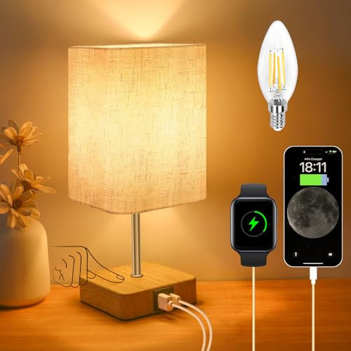 Jayencer Lámpara Mesita Noche Táctil Regulable, Lamparita de Mesita con Puertos de Carga USB A y C, 3 Niveles de Brillo, Lámparas con USB, Perfecta para Dormitorio, Sala, Oficina (USB-1 pieza)